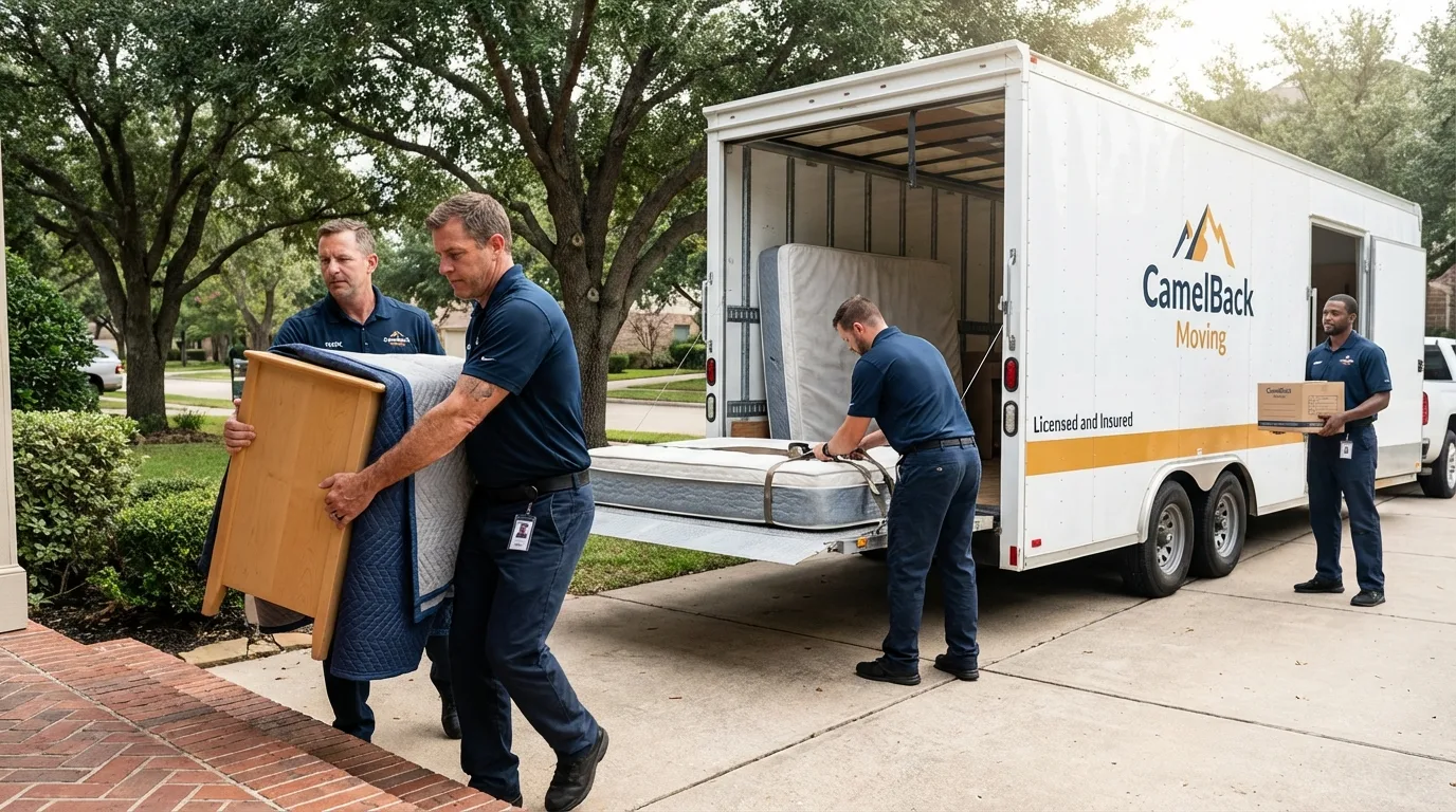 Crew loading residential truck for cross-state move from Stevenson Ranch, CA
